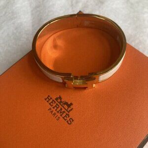 NWT Hermes Clic Enamel Bracelet Blanc White Gold, size Small